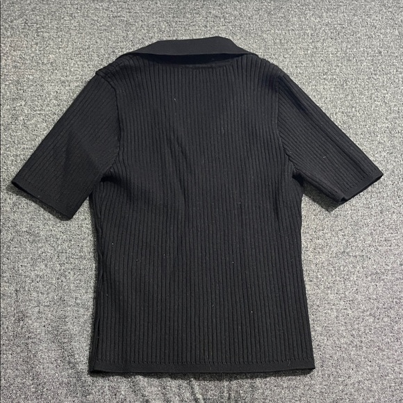 Black Ribbed Button Down Shirt - Picture 3 of 3